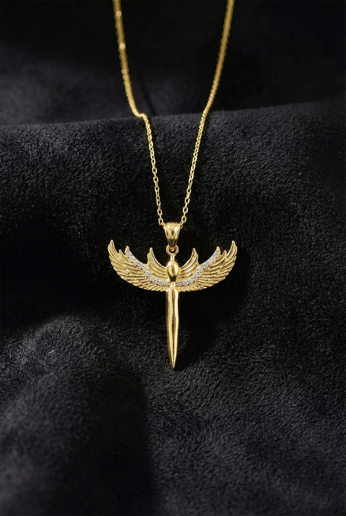 Gold Zircon Archangel Michael Sword Necklace in 925 sterling silver