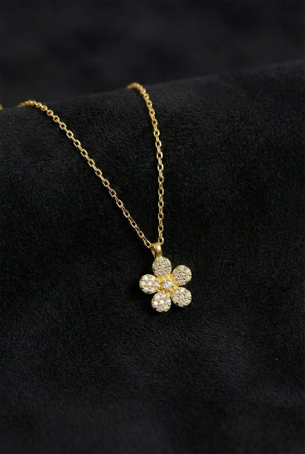 Gold Plated Daisy Flower Necklace with Zircon | 925 Silver