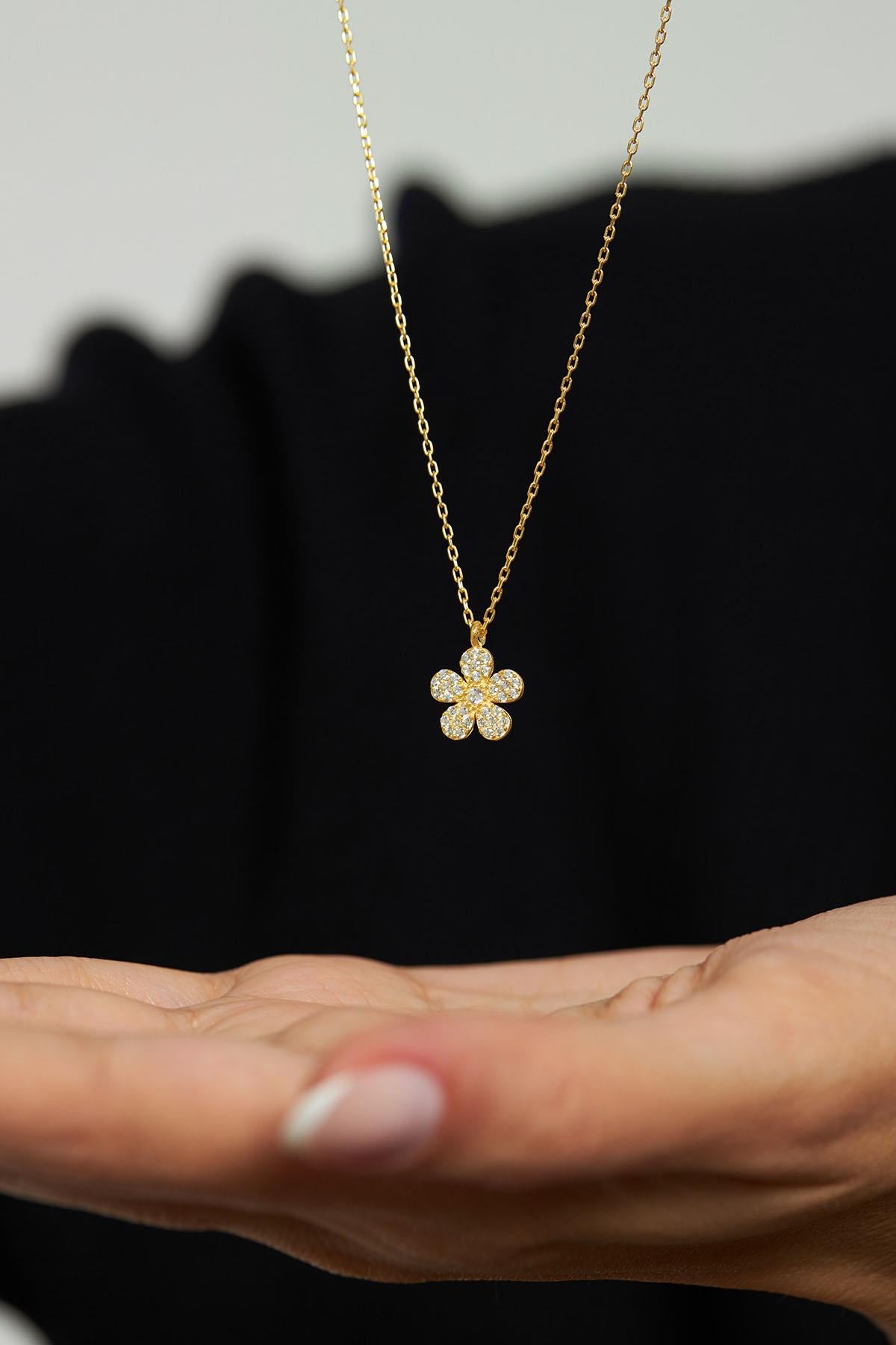 Zirkon Taşlı Gold Minimal Papatya Gümüş Kolye