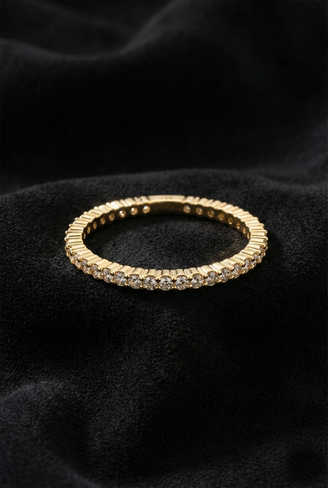 925 Sterling Silver Gold Dainty Eternity Band Ring, Minimalist Cubic Zirconia Stacking Ring for Women