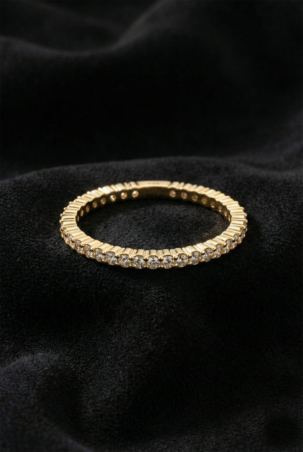 925 Sterling Silver Gold Dainty Eternity Band Ring, Minimalist Cubic Zirconia Stacking Ring for Women