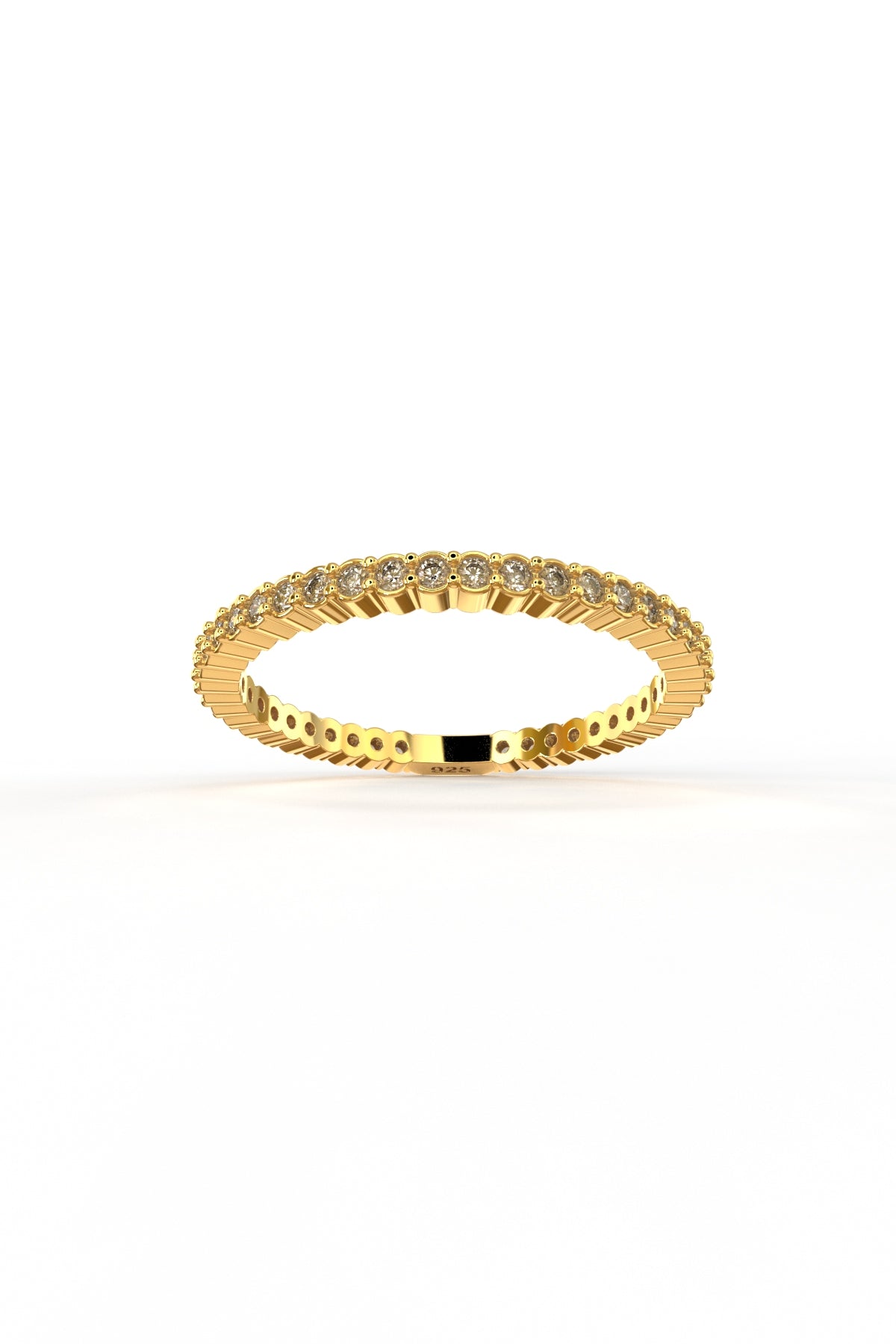 925 Sterling Silver Gold Dainty Eternity Band Ring, Minimalist Cubic Zirconia Stacking Ring for Women