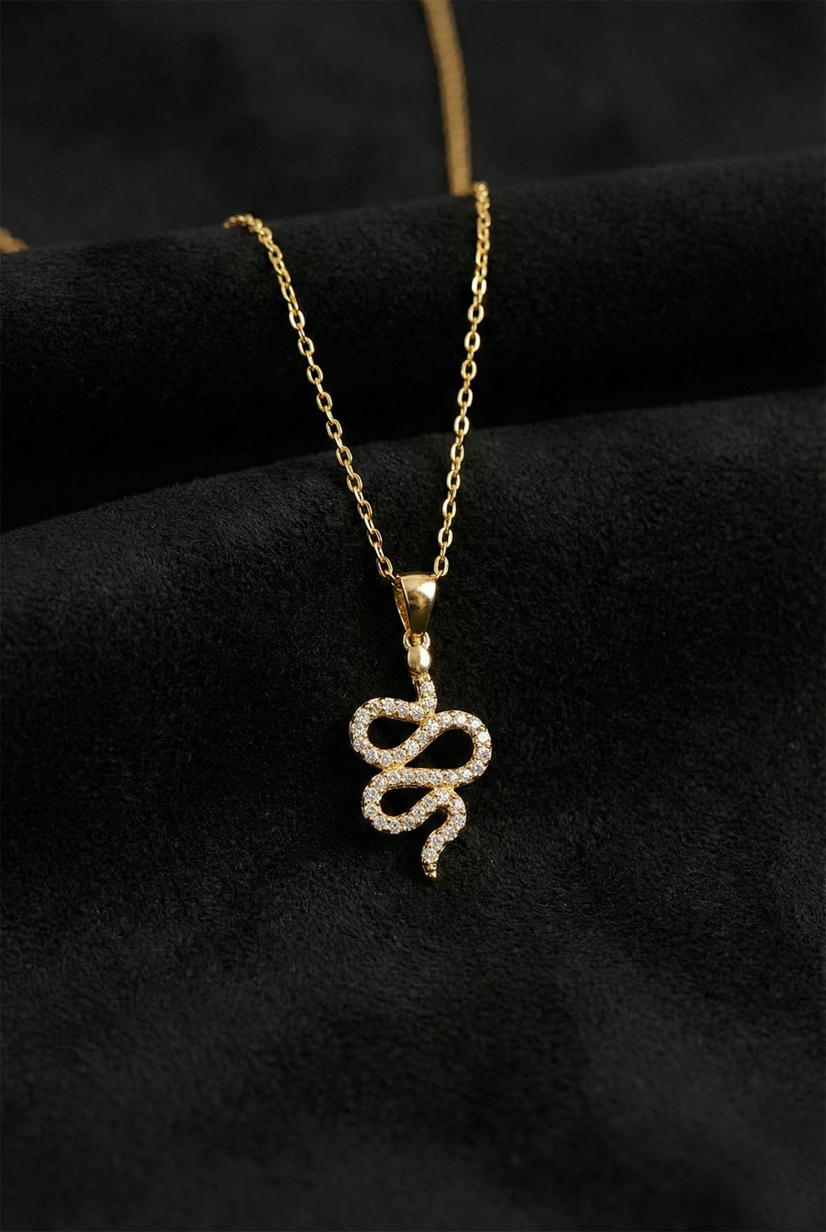 Gold Minimal Snake Necklace with Zircon in 925 sterling silver