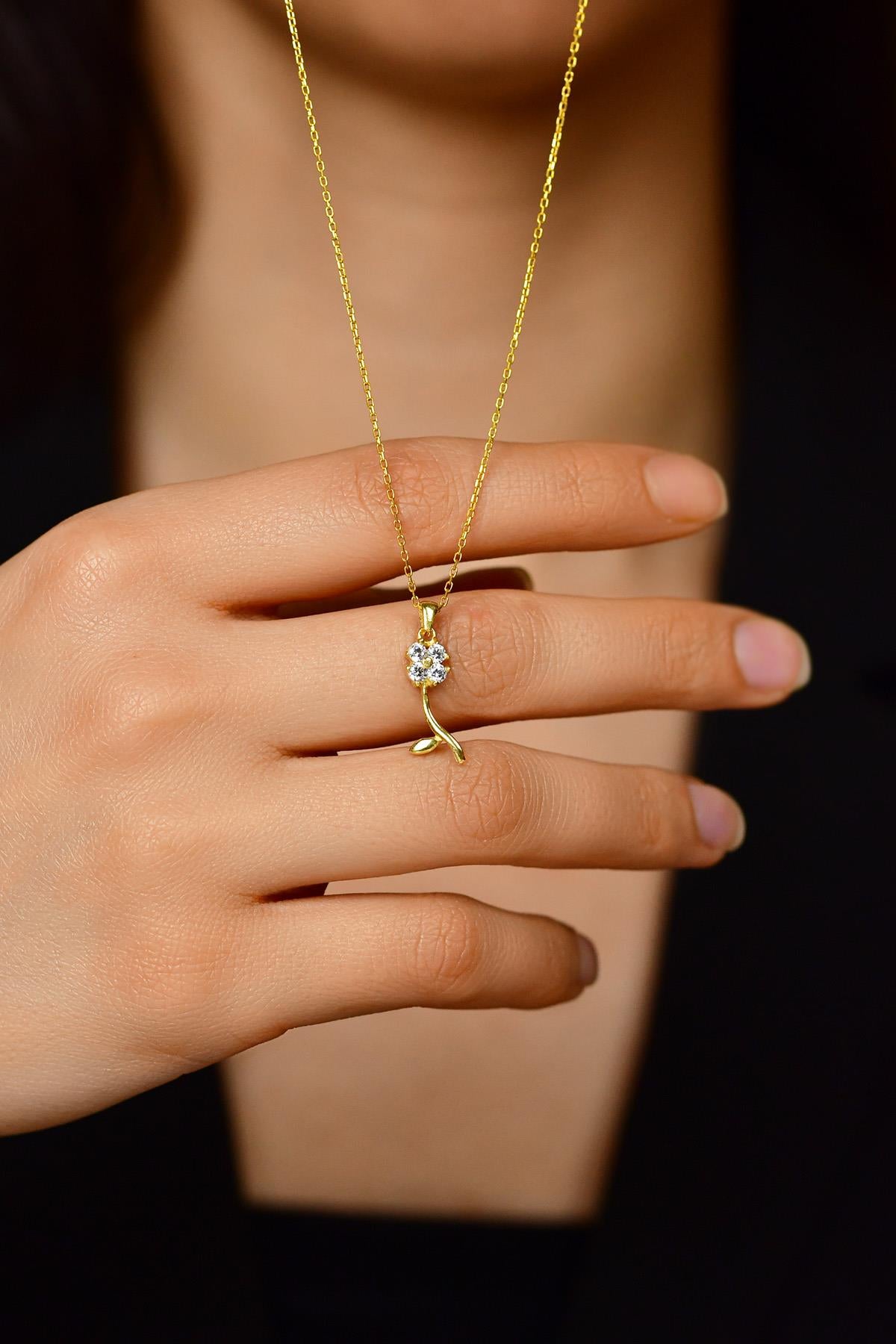 CZ Minimalist Clover Necklace Gold Plated Silver
