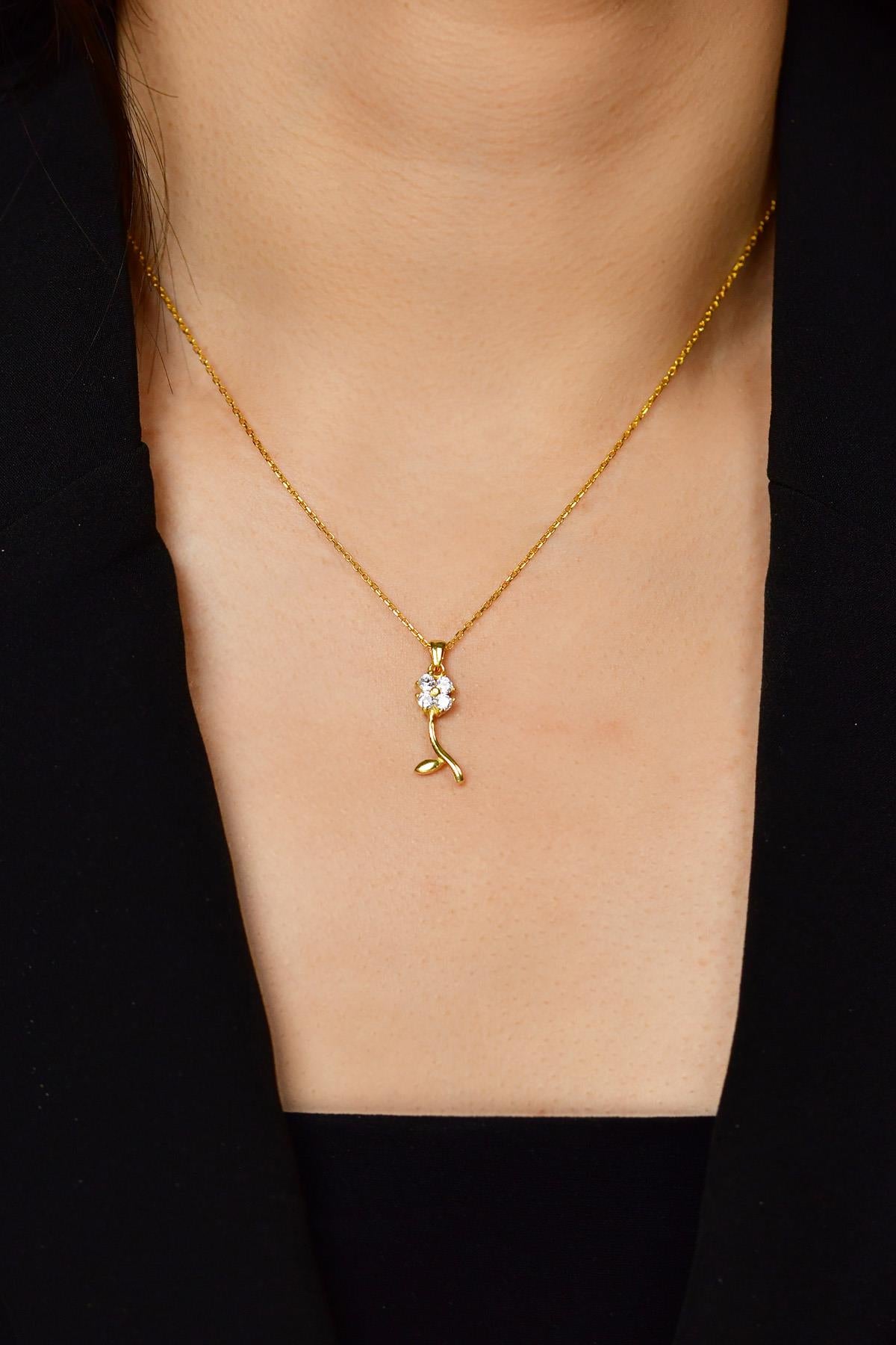CZ Minimalist Clover Necklace Gold Plated Silver