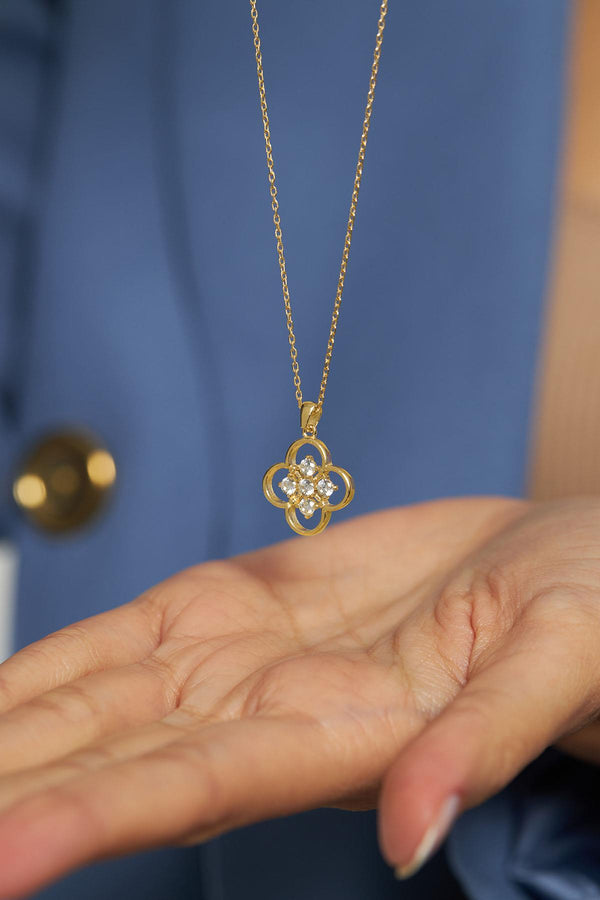 Zircon Stone Gold One Cleef Clover Silver Necklace