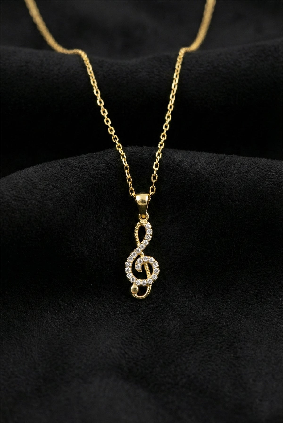 Gold Plated Zircon Treble Clef Pendant Necklace in 925 sterling silver