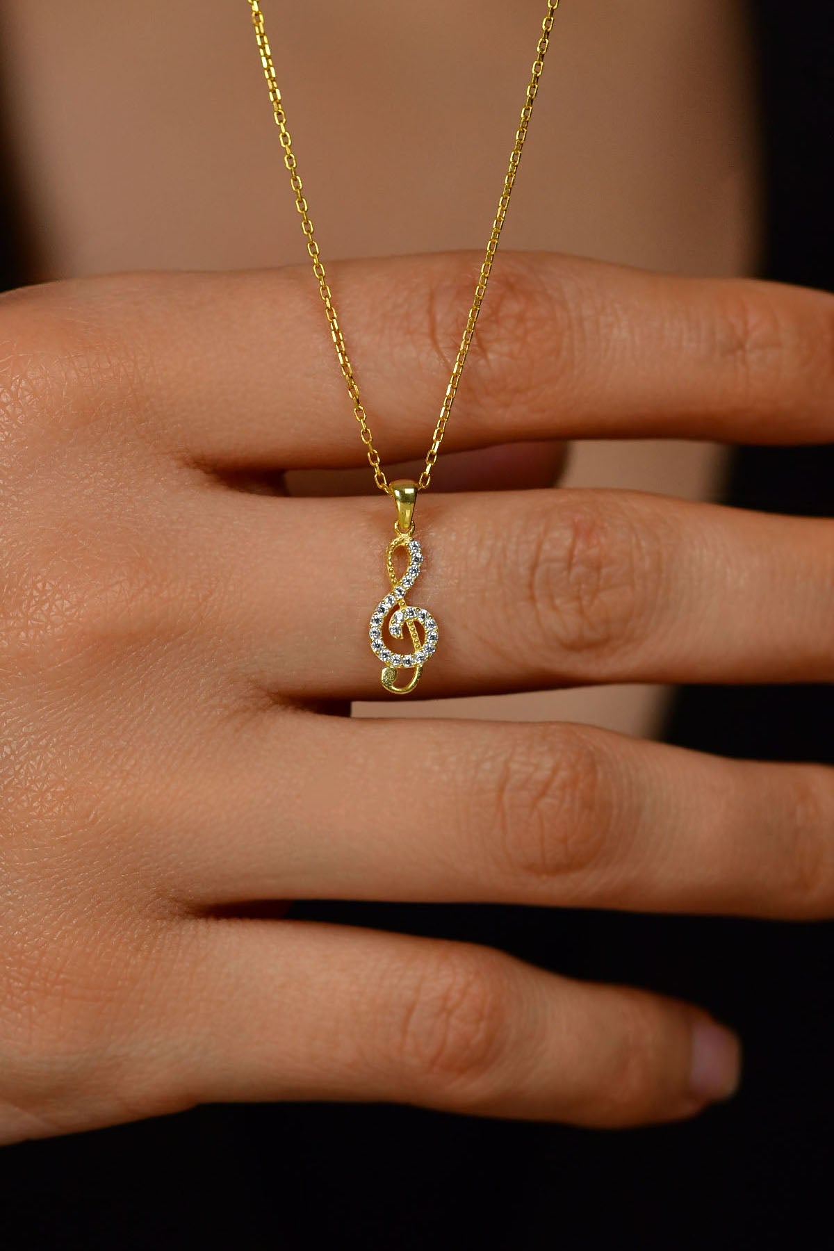 Gold Plated Zircon Treble Clef Pendant Necklace in 925 sterling silver - view 3