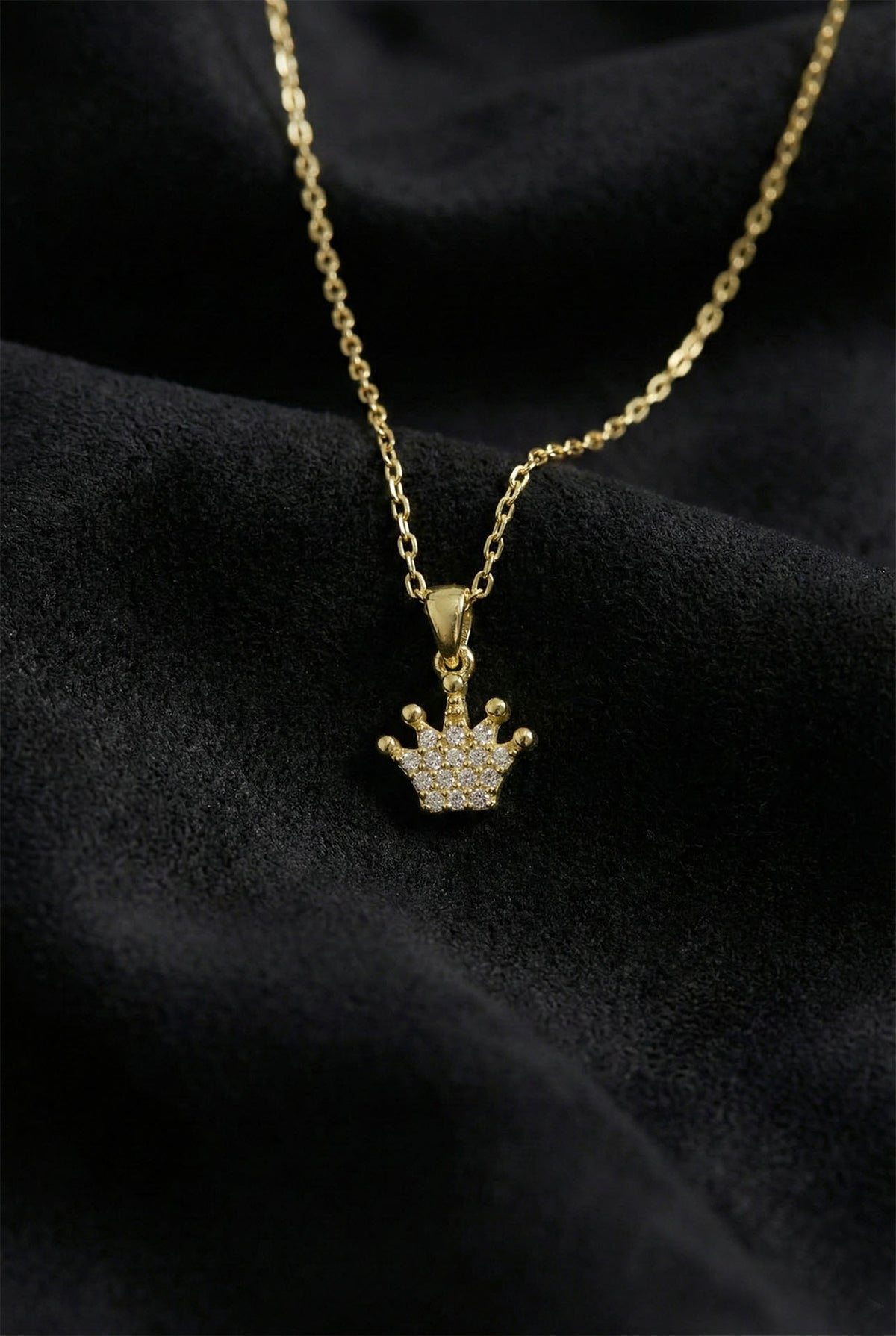 Gold Zircon Minimal Crown Pendant Necklace in 925 sterling silver