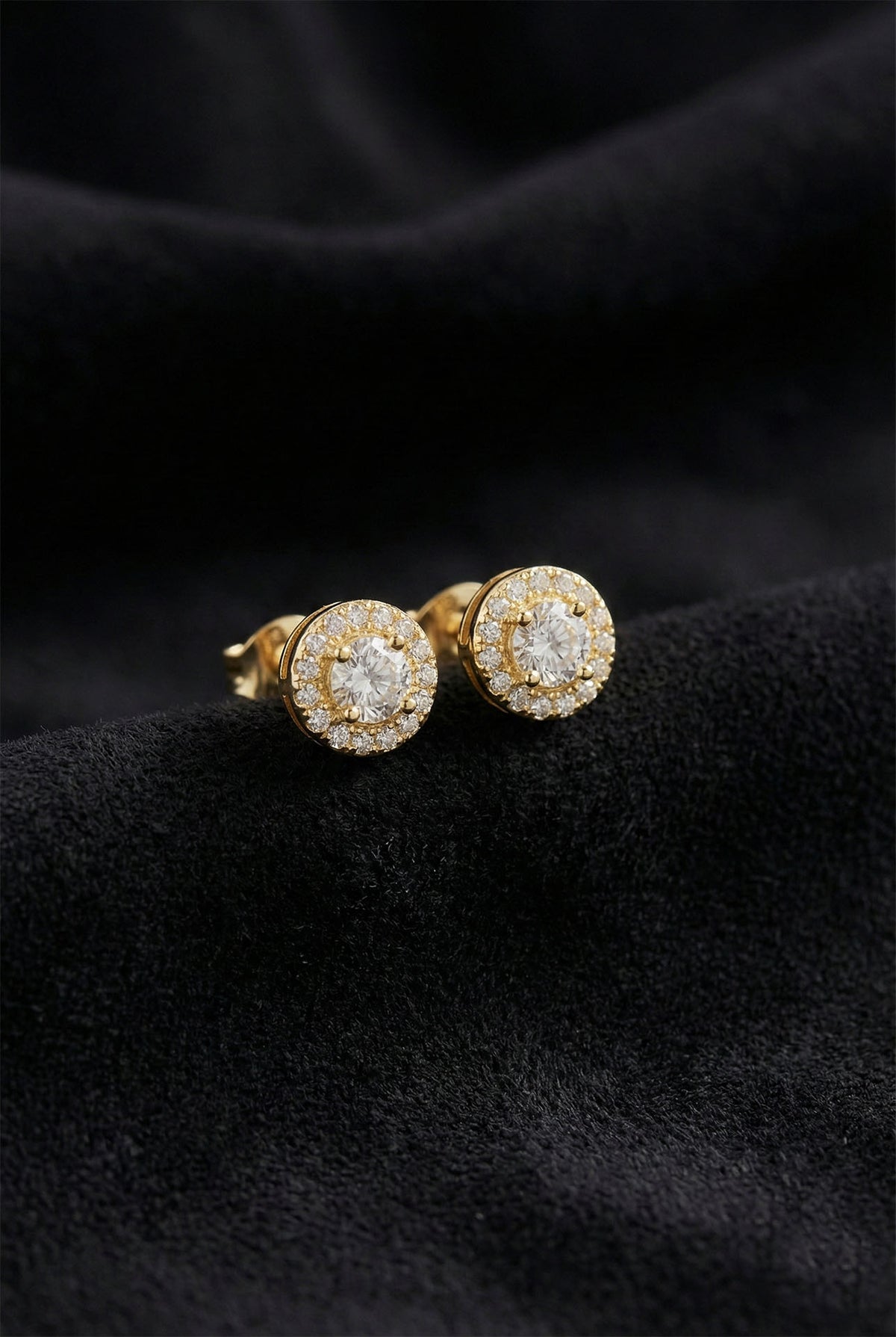Gold Zircon Solitaire Halo Stud Earrings in 925 sterling silver