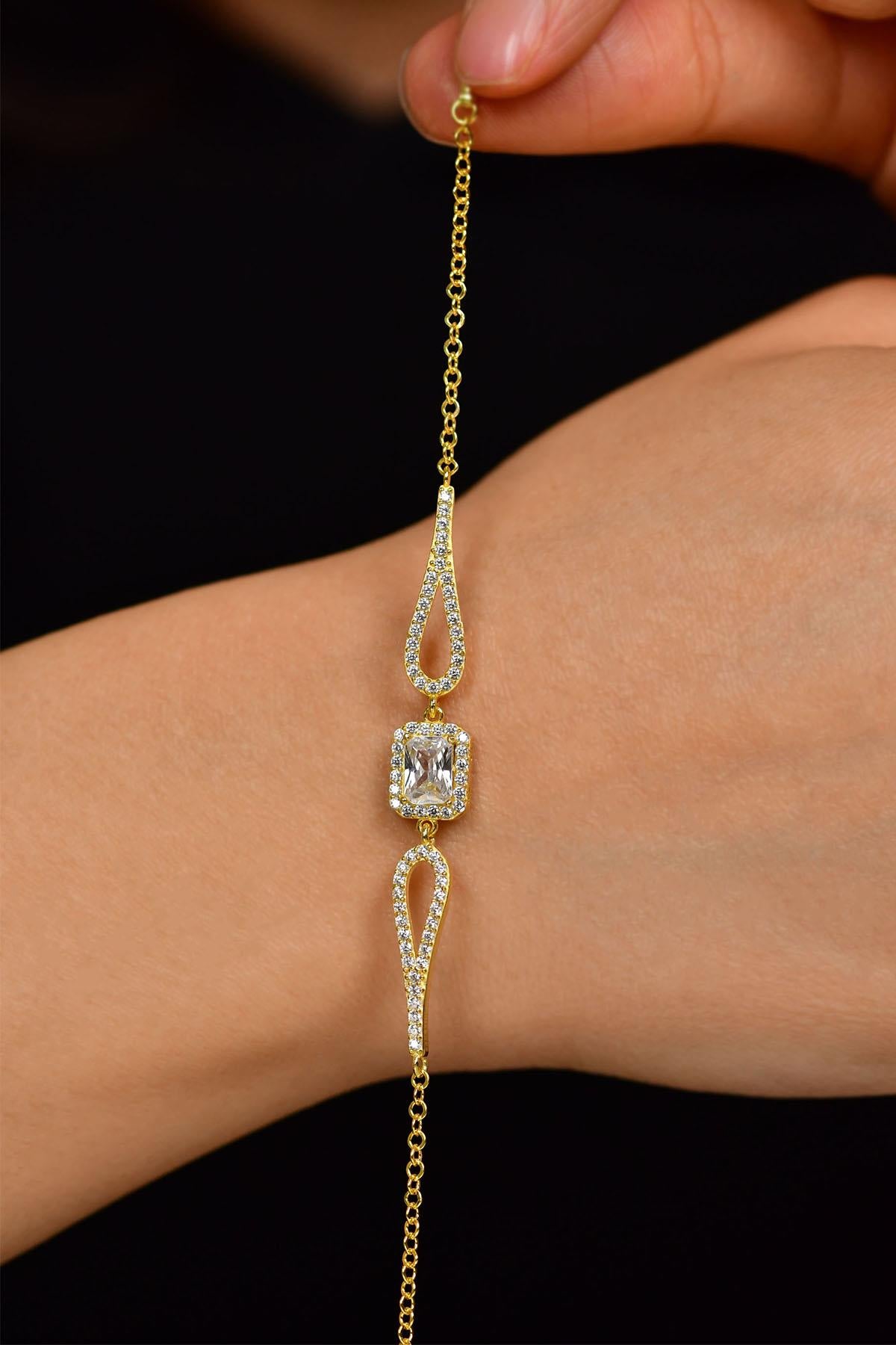 CZ Round Bolo Bracelet Gold Plated Silver