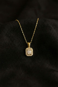 Gold Three-Row Baguette Zircon Necklace Pendant | 925 Silver