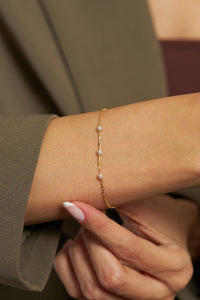 Zircon Stone Gold Plated Three Stone Minimal Silver Bracelet