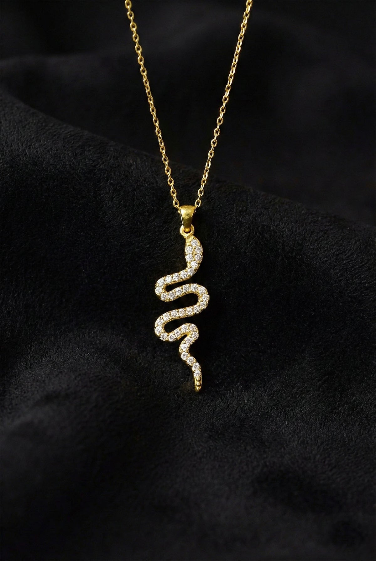 Gold Plated Zircon Snake Necklace in 925 sterling silver
