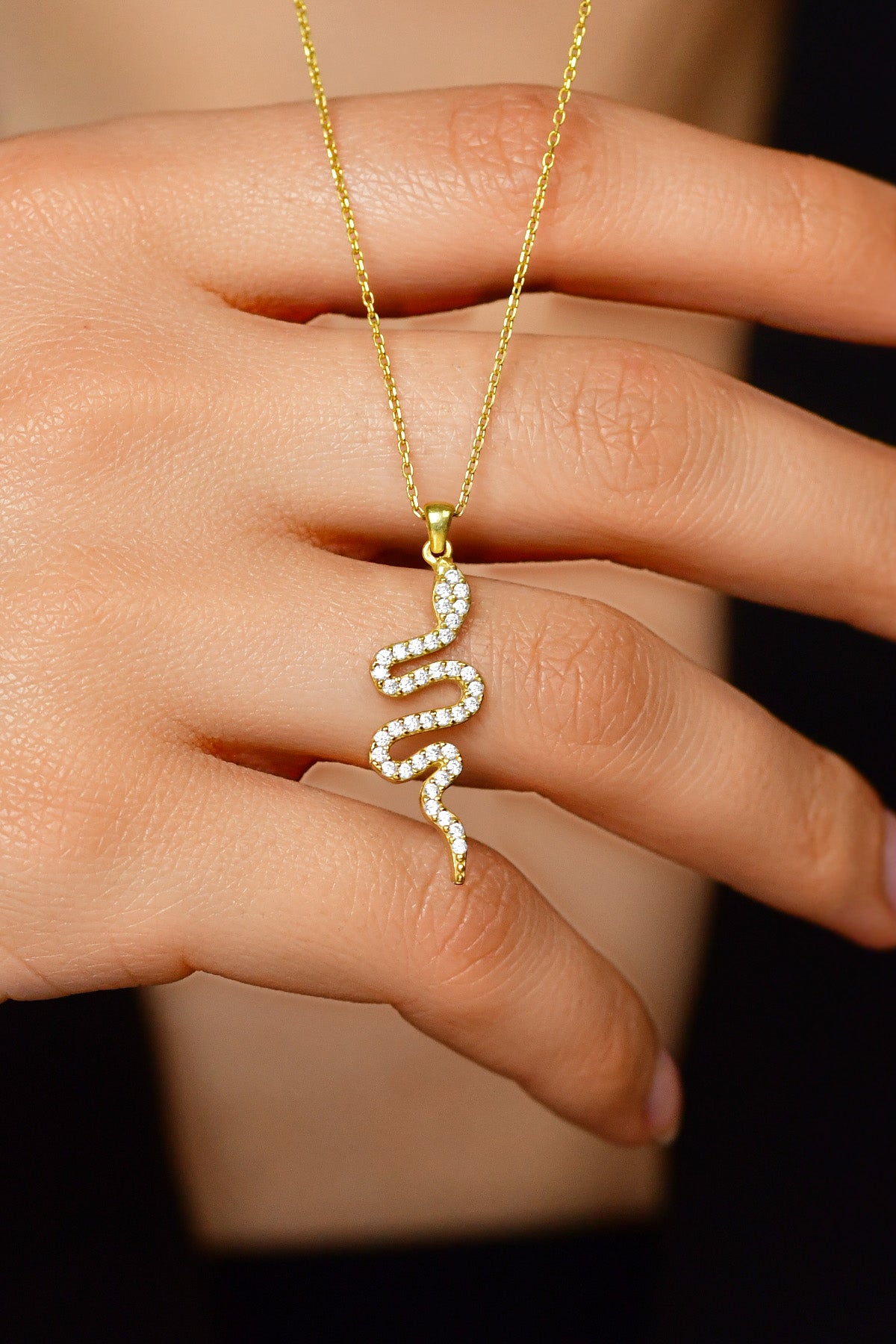 Gold Plated Zircon Snake Necklace in 925 sterling silver - view 2