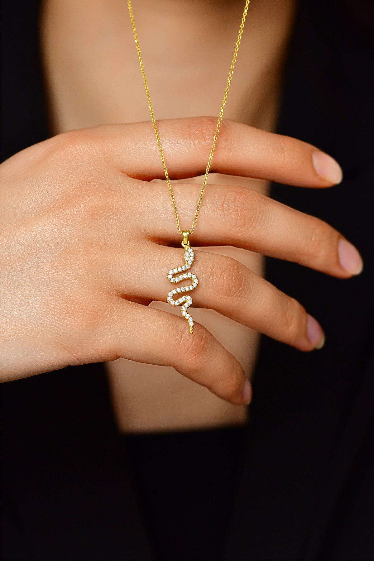 Gold Plated Zircon Snake Necklace | 925 Silver