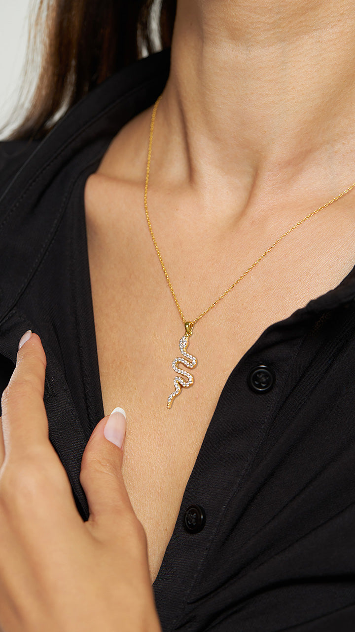 Gold Plated Zircon Snake Necklace | 925 Silver