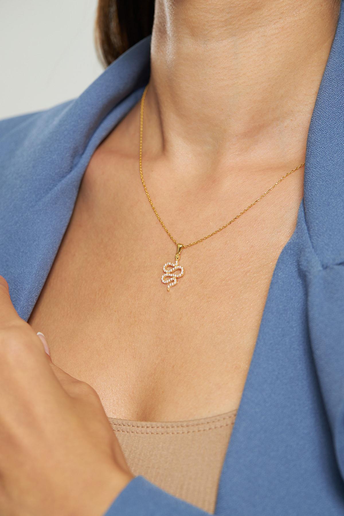 CZ Minimalist Snake Necklace Gold Plated Silver