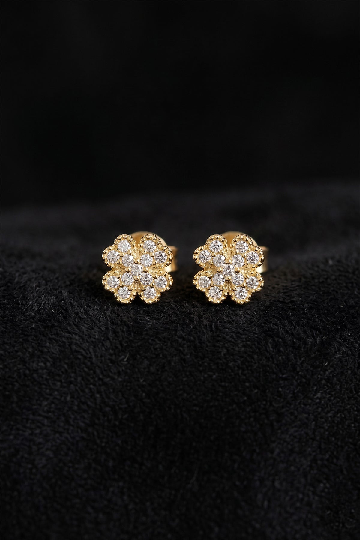 Gold Zircon Minimal Clover Stud Earrings in 925 sterling silver
