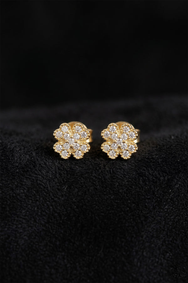 Gold Zircon Minimal Clover Stud Earrings | 925 Silver