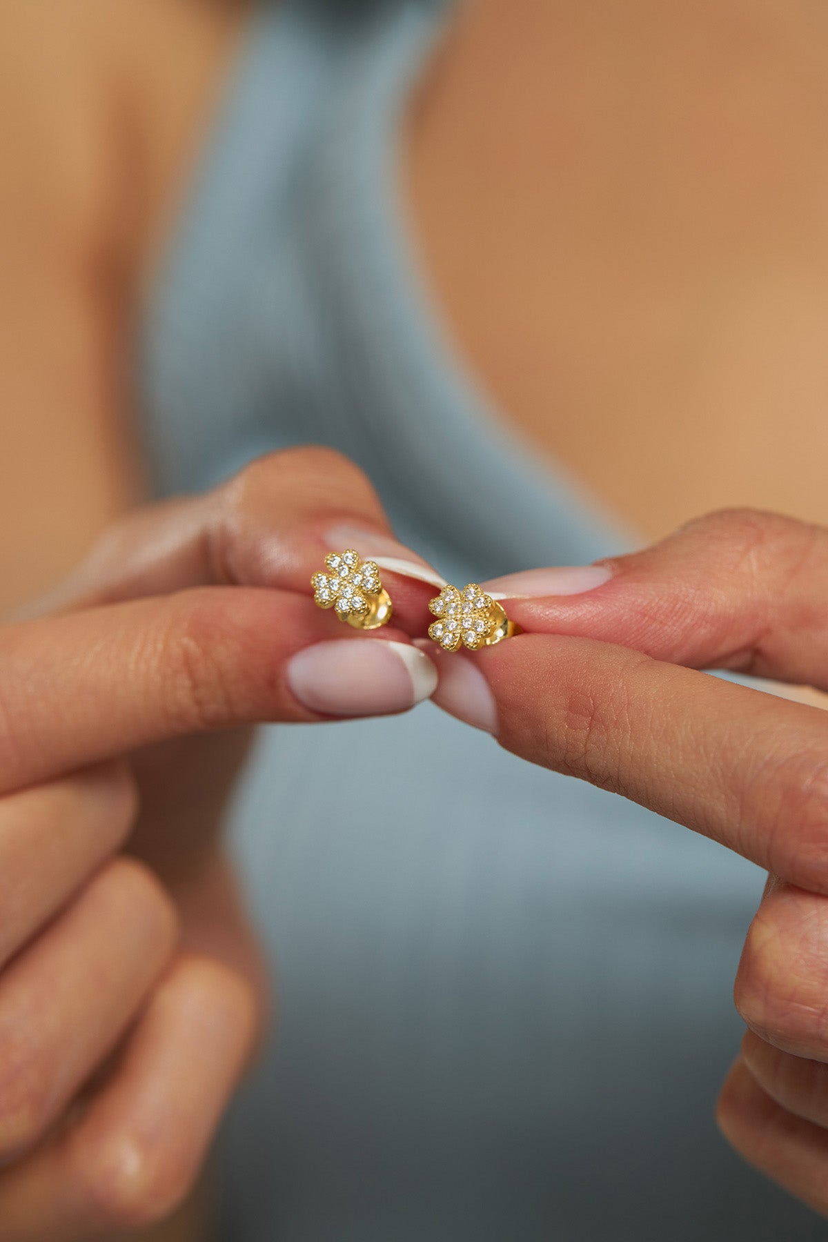 Gold Zircon Minimal Clover Stud Earrings | 925 Silver