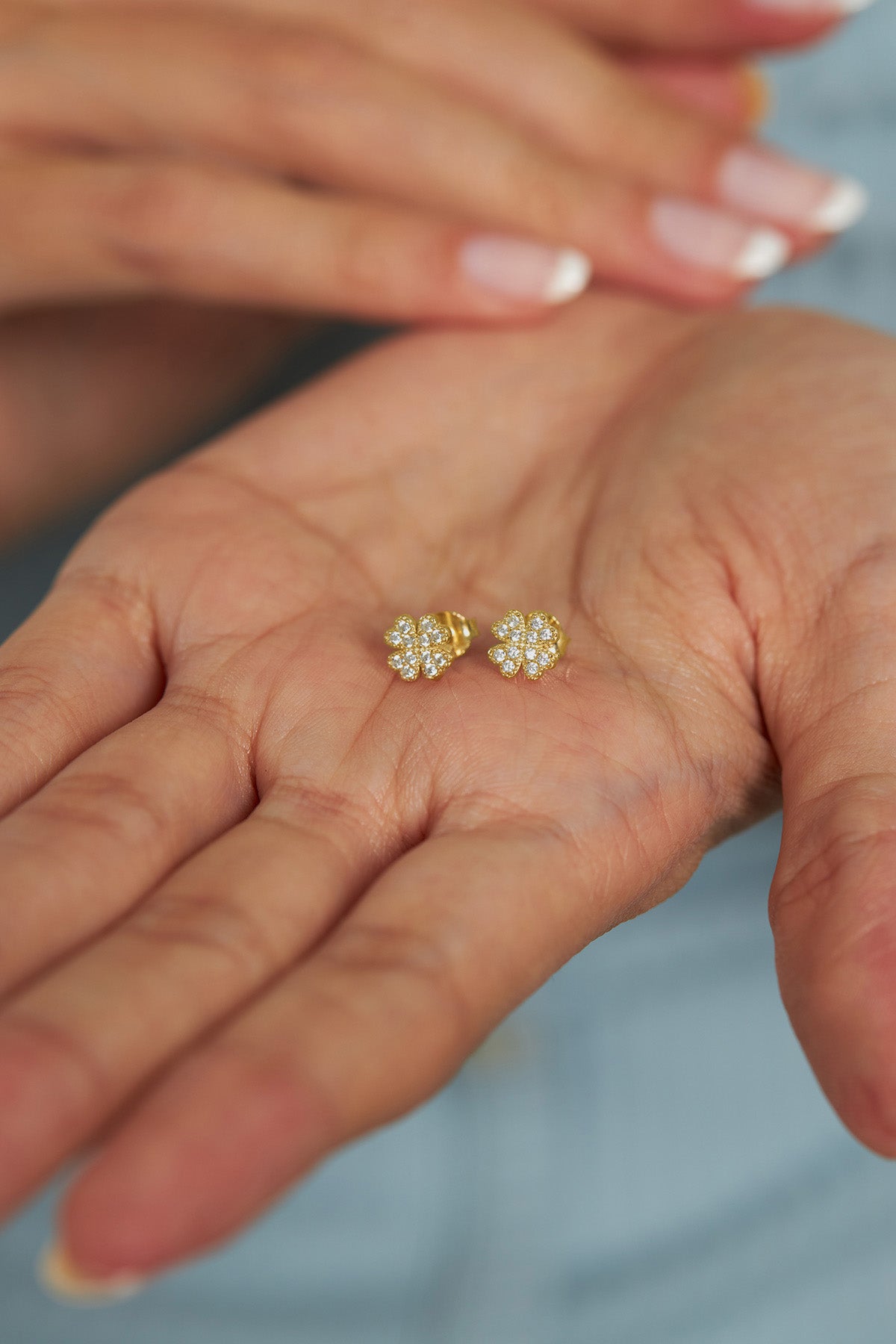 Gold Zircon Minimal Clover Stud Earrings | 925 Silver
