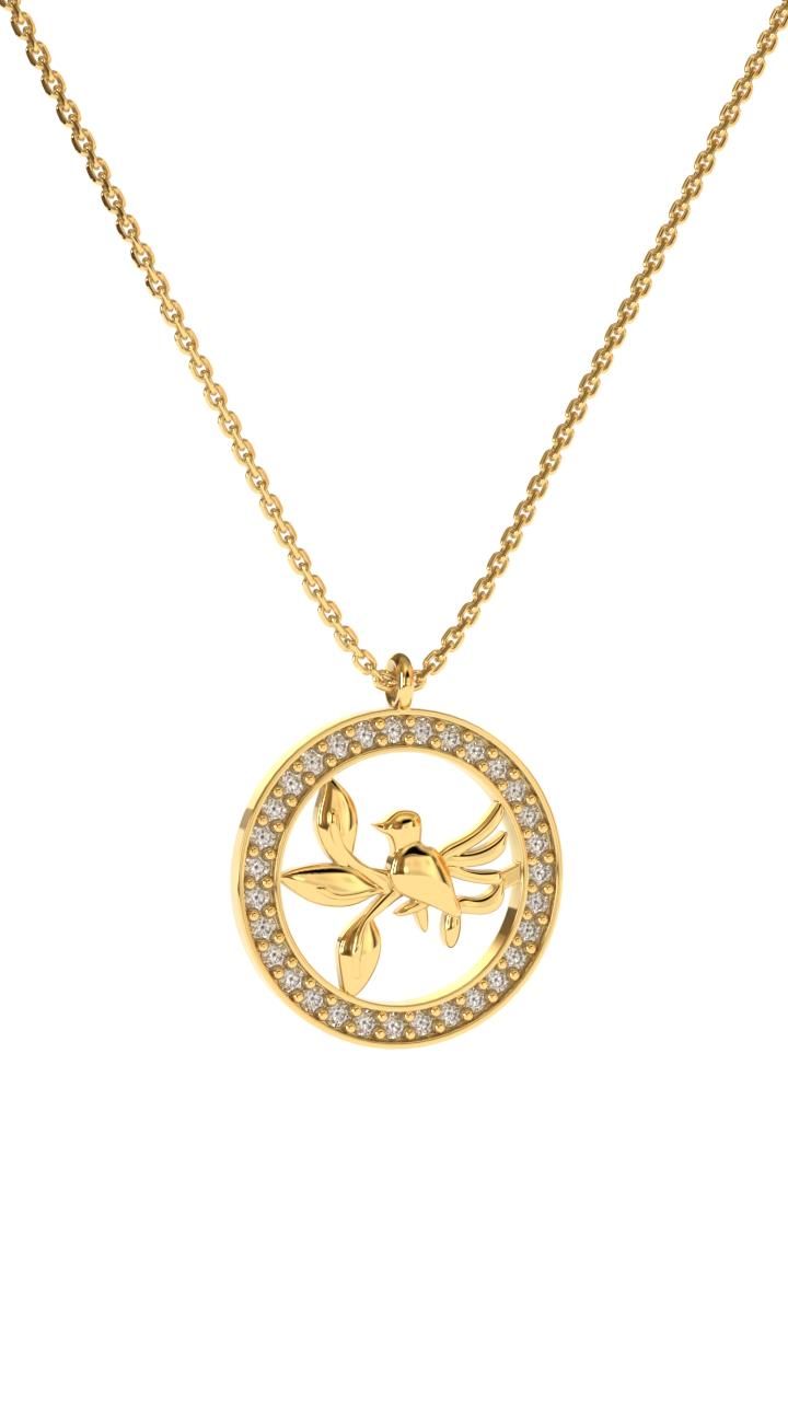 Gold Round Bird Nest Silver Necklace with Zircon Stone