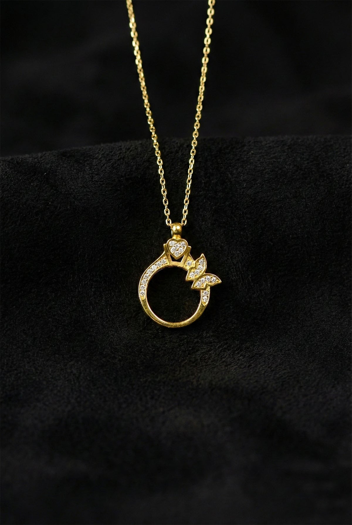 Gold Zircon Ring Design Necklace in 925 sterling silver