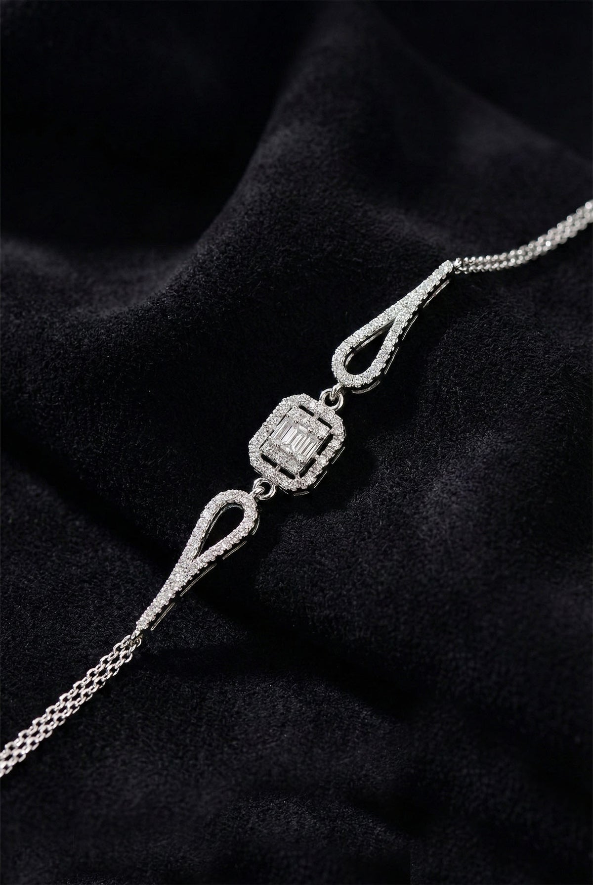 Baguette-Zirkonia-Armband, mehrreihige Kette aus 925er Sterlingsilber