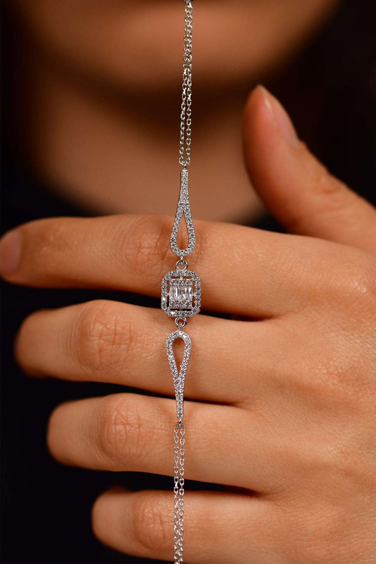 CZ Row Baguette Bracelet Rhodium Plated Silver