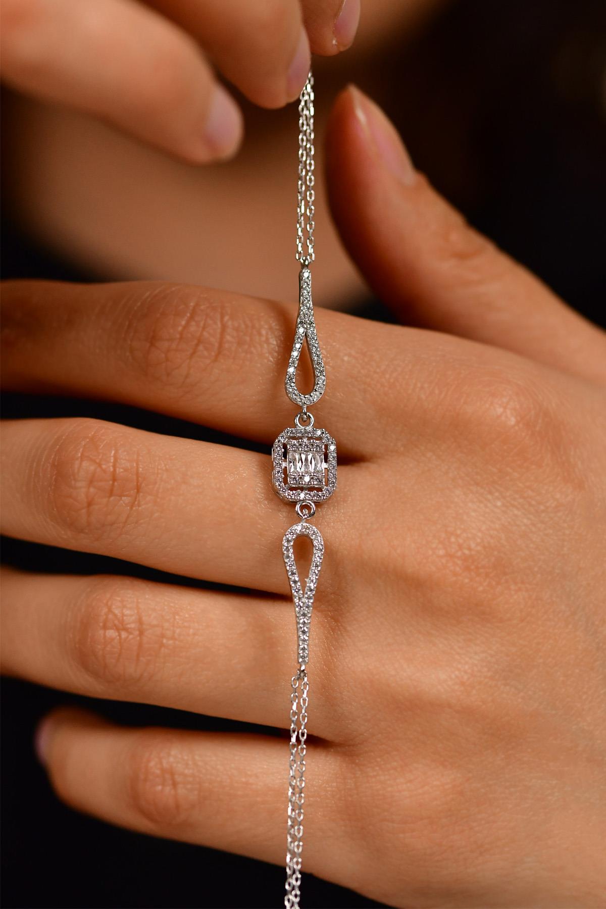 CZ Row Baguette Bracelet Rhodium Plated Silver