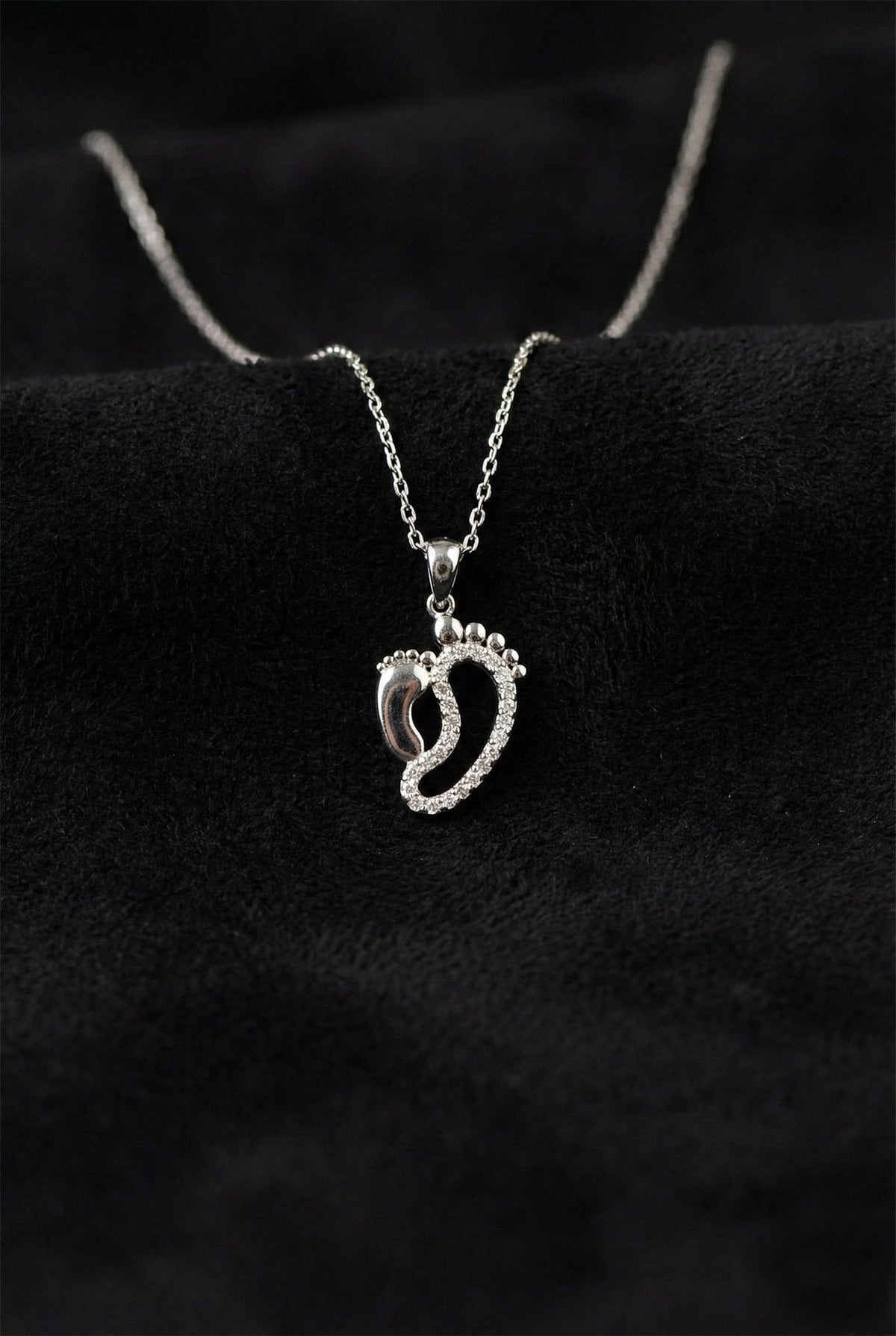 Rhodium Mother & Baby Footprint Necklace Zircon in 925 sterling silver