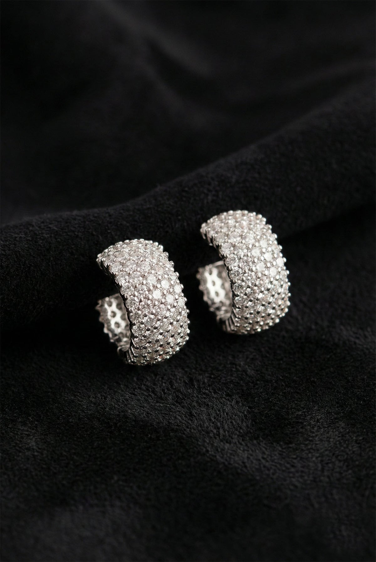 Rhodium Zircon Five-Row Pavé Hoop Earrings in 925 sterling silver