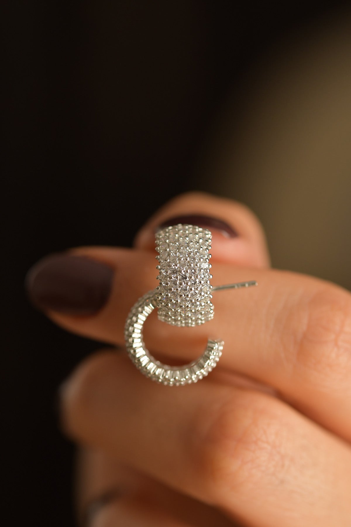 Rhodium Zircon Five-Row Pavé Hoop Earrings in 925 sterling silver - view 2