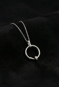 Rhodium Zircon Nail Design Circle Necklace | 925 Silver