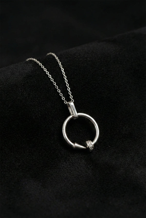 Rhodium Zircon Nail Design Circle Necklace | 925 Silver