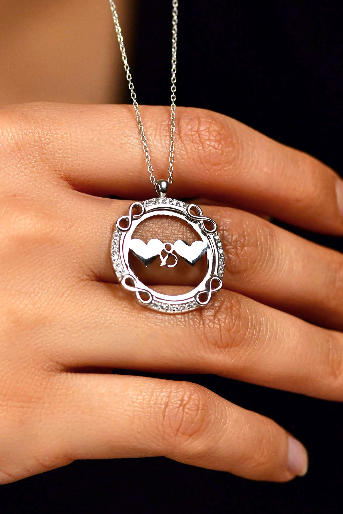 Collier Cœur Double et Infini en Zircon | Argent 925