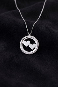 Rhodium Double Heart Name Necklace with Zircon | 925 Silver