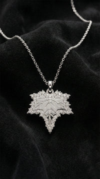 Rhodium Maple Leaf Pendant Necklace with Zircon | 925 Silver
