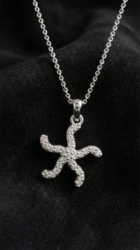 Rhodium Starfish Necklace with Zircon | 925 Silver