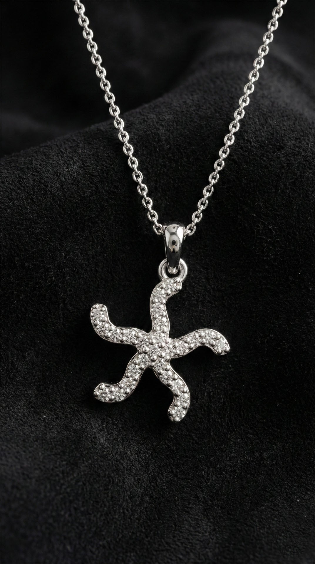 Rhodium Starfish Necklace with Zircon in 925 sterling silver