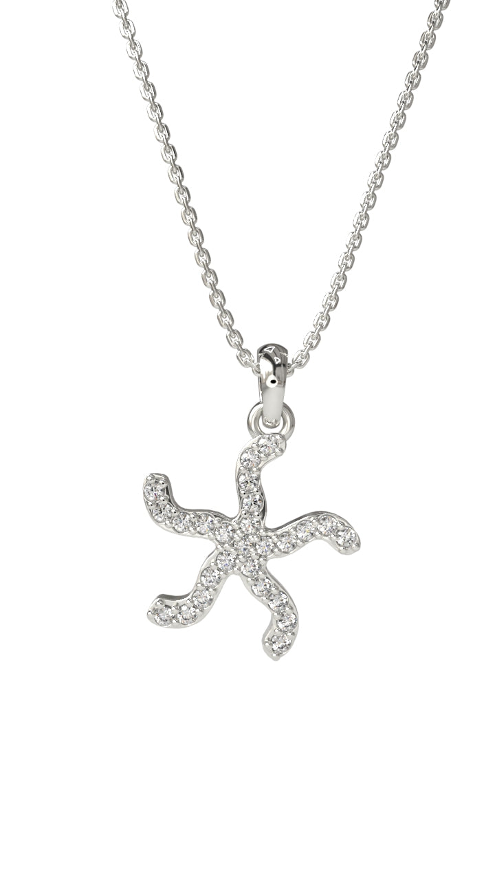 Rhodium Starfish Necklace with Zircon in 925 sterling silver - view 4