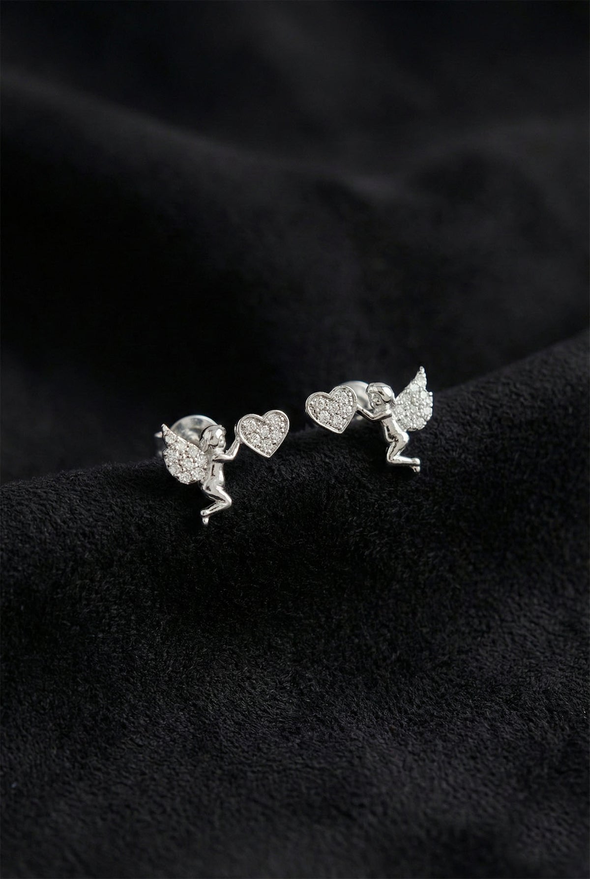 Rhodium Zircon Eros Cupid Love Angel Studs in 925 sterling silver