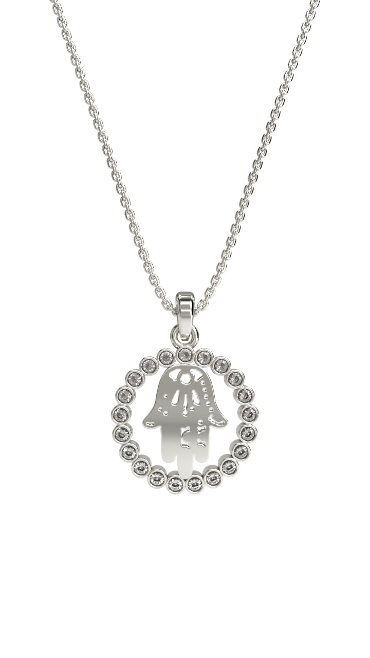 Rhodium Hamsa Hand Necklace with Zircon in 925 sterling silver - view 5