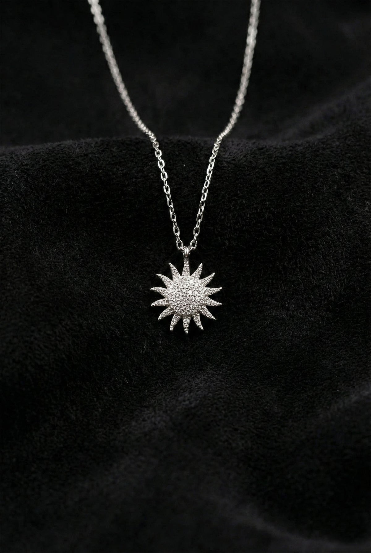 Rhodium Sun Necklace with Zircon in 925 sterling silver