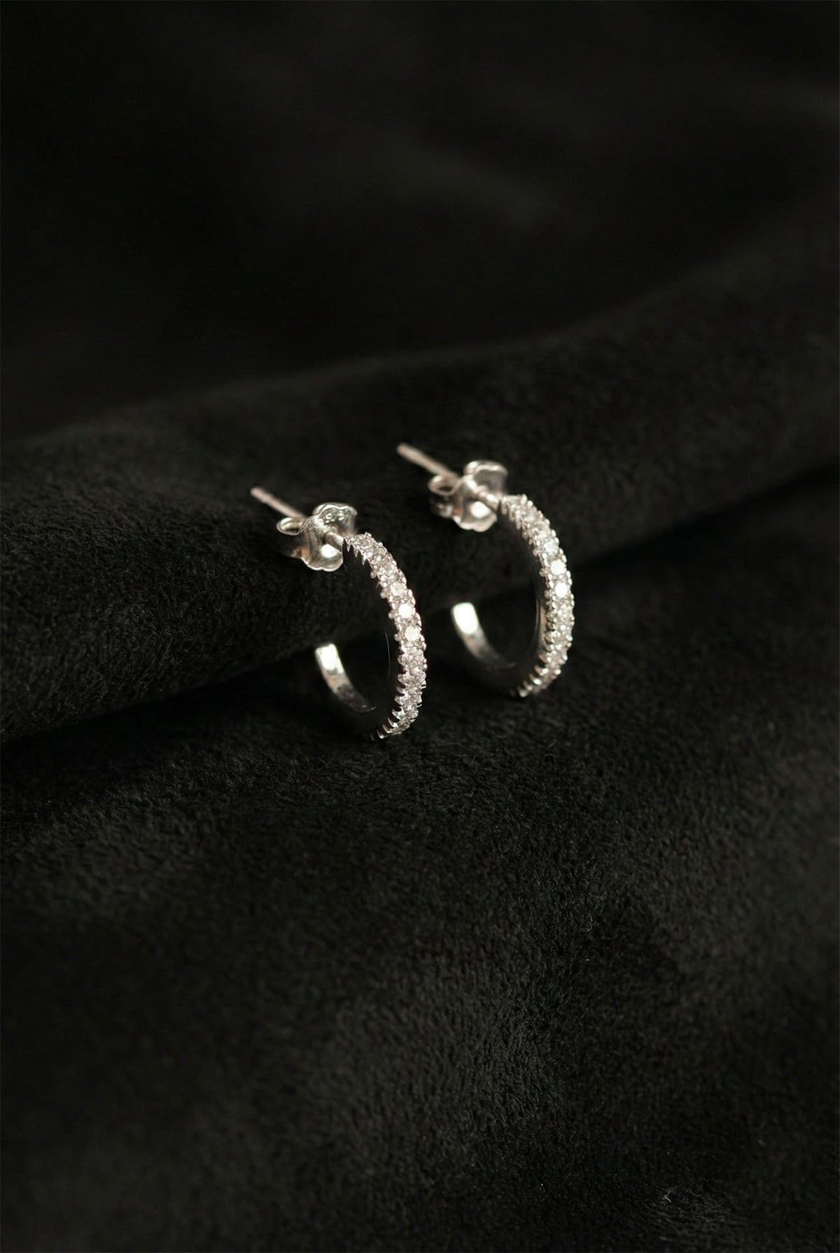 Rhodium Zircon Small Hoop Stud Earrings in 925 sterling silver