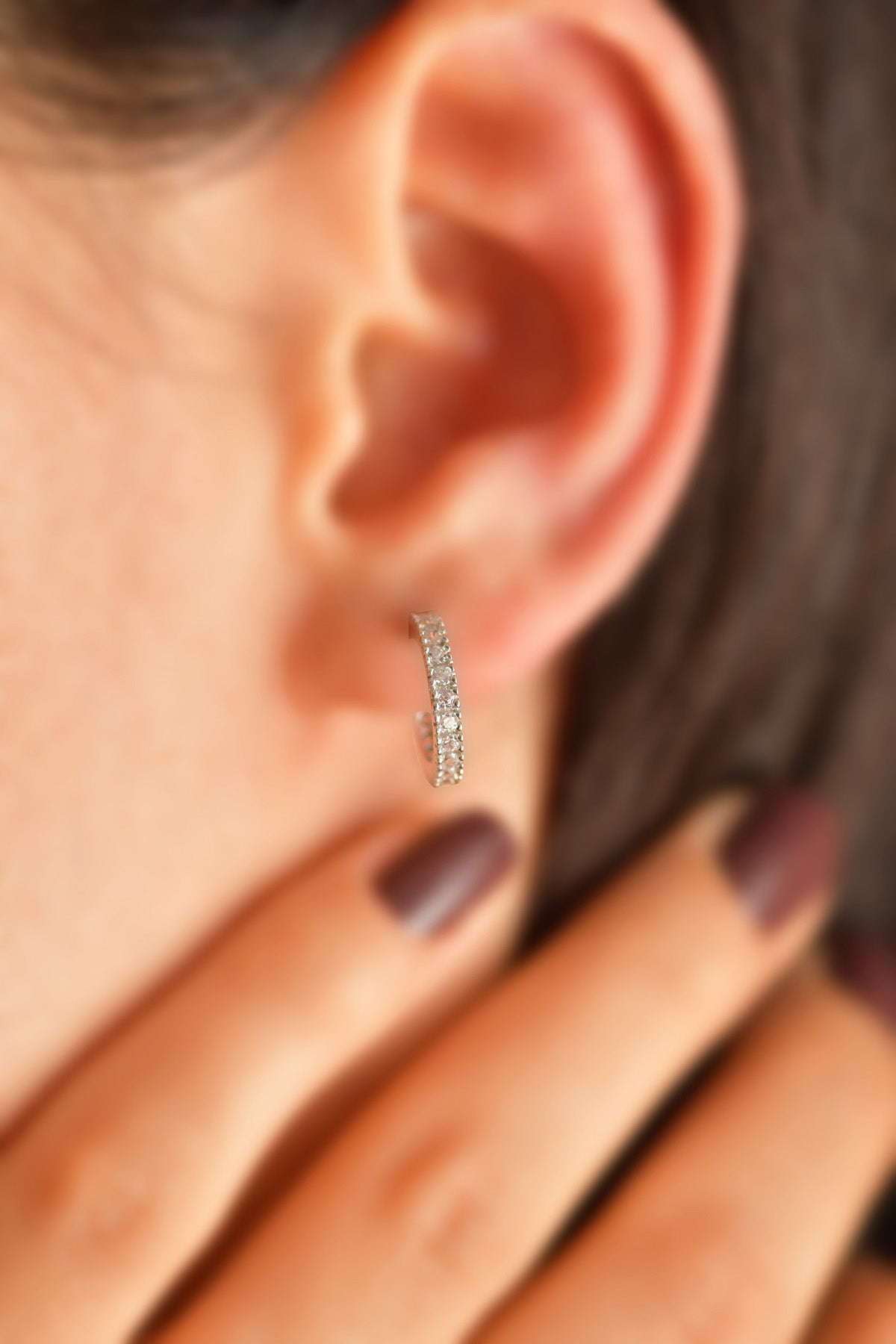 Rhodium Zircon Small Hoop Stud Earrings | 925 Silver
