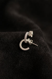 Rhodium Zircon Medium Hoop Stud Earrings | 925 Silver