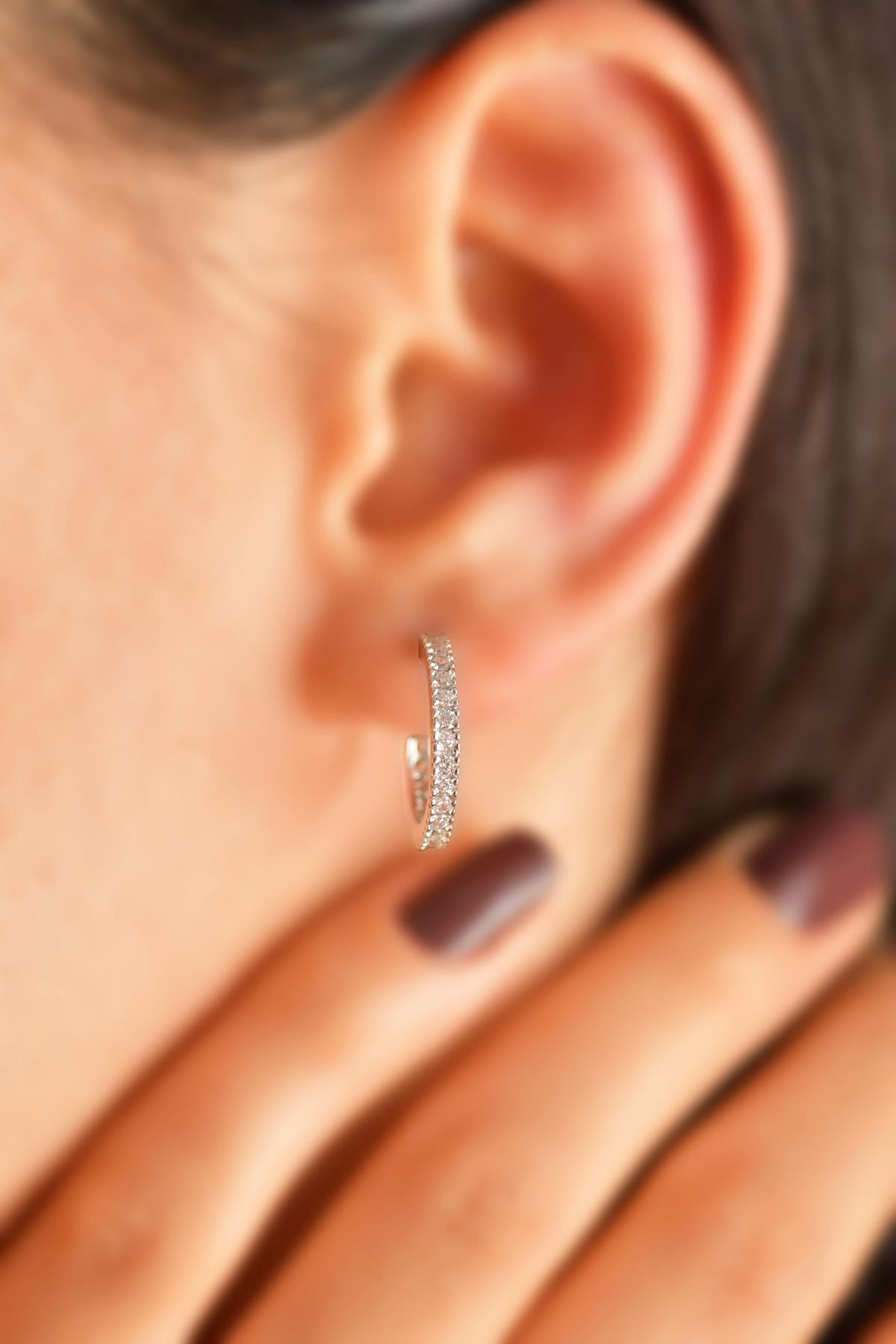 CZ Hoop Style Stud O Earrings Rhodium Plated Silver