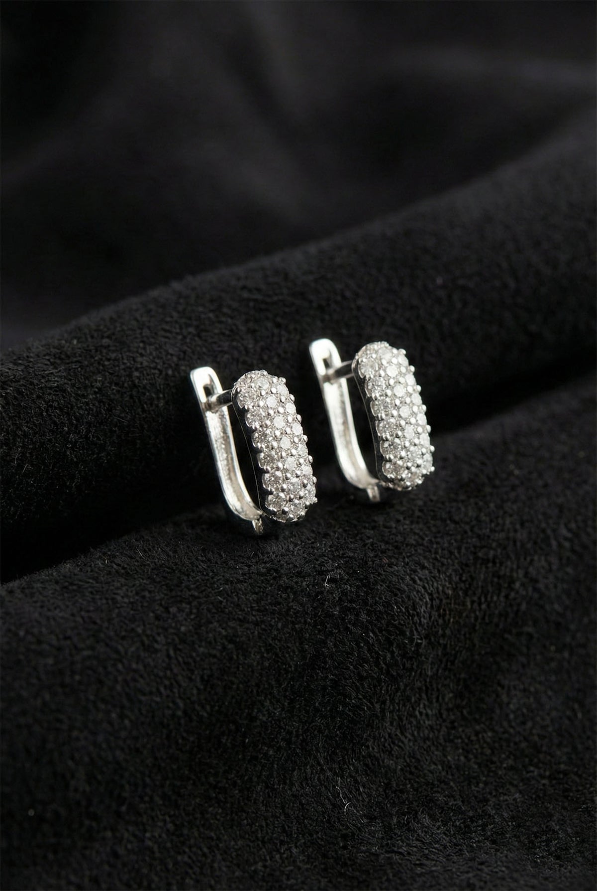 Rhodium Zircon J-Shape Huggie Hoop Earrings in 925 sterling silver
